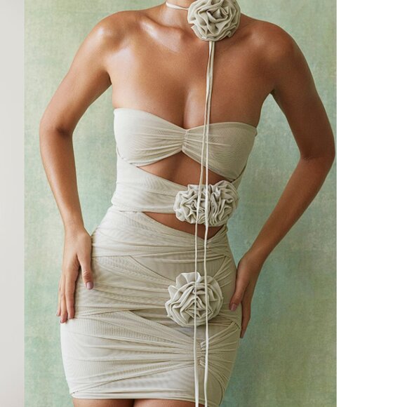 House of CB 'Caterina' Fog Floral Cut out Mini Dress NWOT